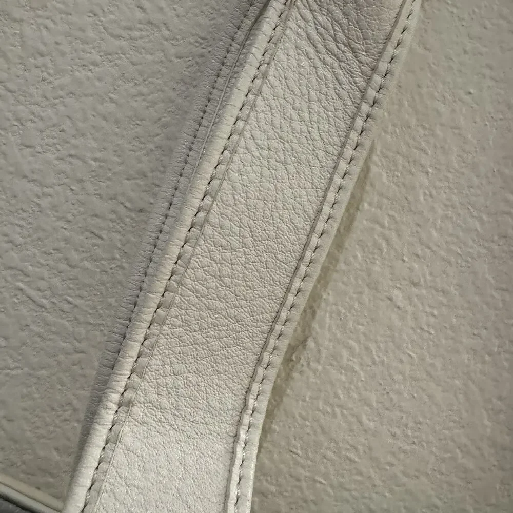 Tory Burch Gareth White Pebbled Leather Bucket Shoulder Tote Bag Gold Hardware
